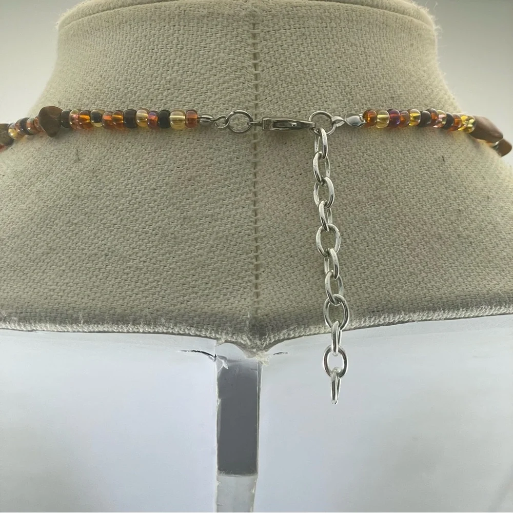 Statement Necklace Beaded Glass Stone Acrylics Orange Purple Brown Boho Unique